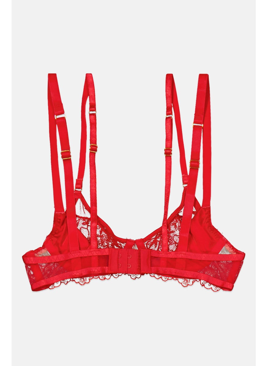 Asos Design Women Non Padded Textured Bra, Red  - Image 2
