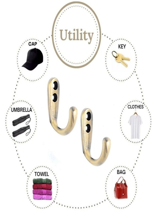 FAPBADRI Multipurpose Hooks, Used to Hang Clothes, Bags, Coats, Curtain Hold Backs, Keys, Antique Gold Colour, Material - White Metal, Screws and Wallplugs Included, Pack of 4 Pieces - Image 4