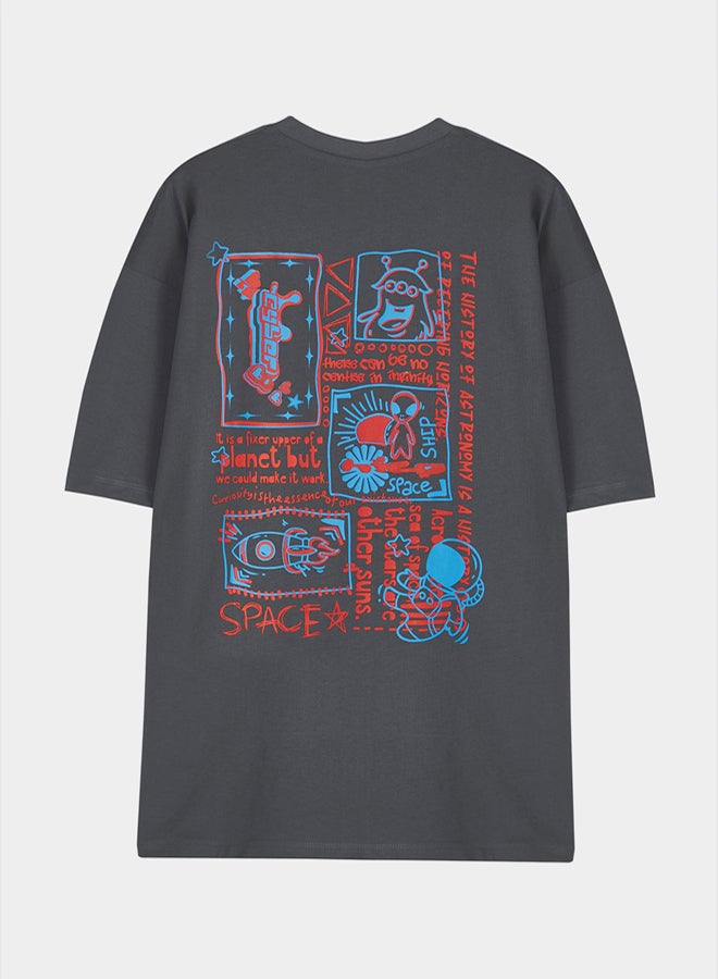 trendyol Anthracite Color Oversize Printed T-shirt - Image 3