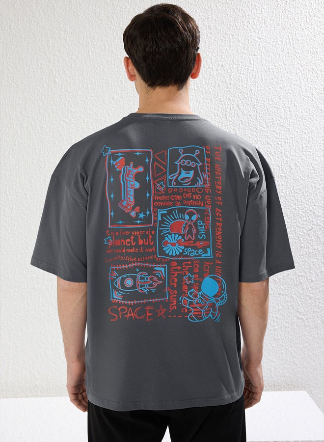 trendyol Anthracite Color Oversize Printed T-shirt - Image 1