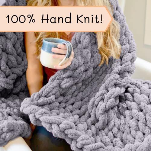 Adyrescia Chunky Knit Blanket Throw | 100% Hand Knit with Jumbo Chenille Yarn (40"x50", Lilac Gray) - Image 3