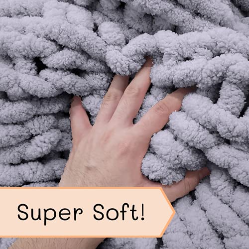 Adyrescia Chunky Knit Blanket Throw | 100% Hand Knit with Jumbo Chenille Yarn (40"x50", Lilac Gray) - Image 4