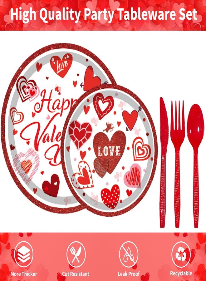 LAIAMER Valentines Day Party Supplies Set for 24, Valentines Day Plates and Napkins Valentines Tablecloth Cups Valentines Day Disposable Dinnerware for Valentine's Day Party Decorations - Image 4