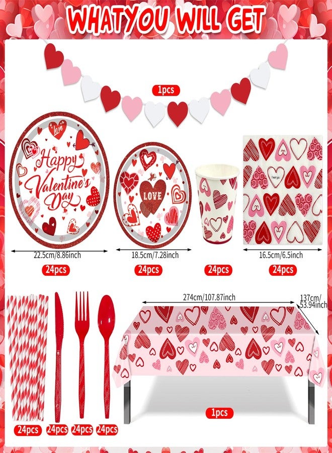LAIAMER Valentines Day Party Supplies Set for 24, Valentines Day Plates and Napkins Valentines Tablecloth Cups Valentines Day Disposable Dinnerware for Valentine's Day Party Decorations - Image 3