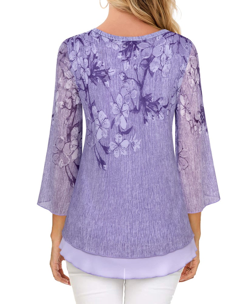 Timeson Ladies Tops and Blouses,Womens Tunic Tops 3/4 Sleeve,Spring Womens Business Casual Tops Dressy Long Shirts to wear with Leggings Loose Fit Fancy Fashion Office Work Clothes Multi- Violet XL - Image 4