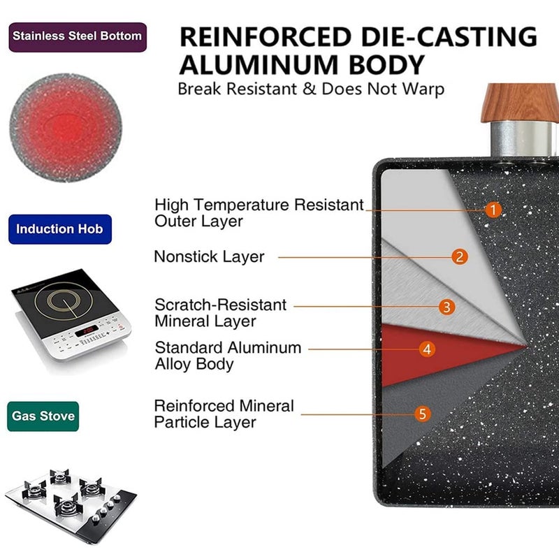 COLBEX® Japanese Omelette pan, Tamagoyaki Nonstick an, Square Pan, Egg Roll pan, Rectangle Frying pan, Small Frying Egg Pancake, Cooktop Safe, Easy to Clean, 6.3 x 7.8 inch (Aluminium) - Image 5