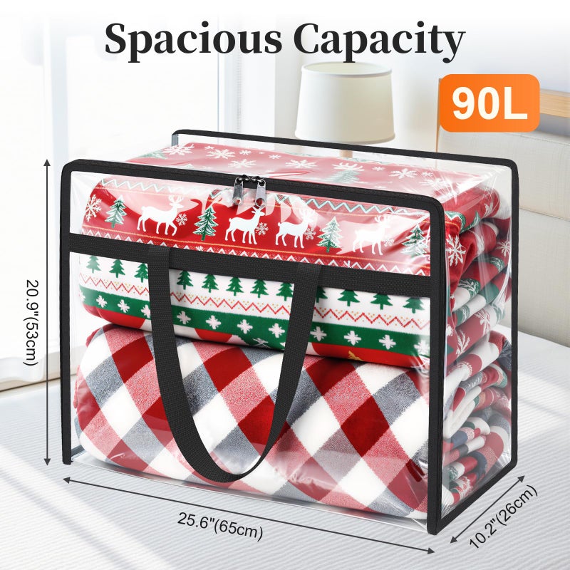 SpaceTrove Clear Clothes Storage Bags, 4 Pack Closet Organizers and Under Bed Storage Containers, Foldable Moving Bags with Zippers for Comforter, Blanket, Bedding, Duvet, PVC Packing Bags 90L - Image 2