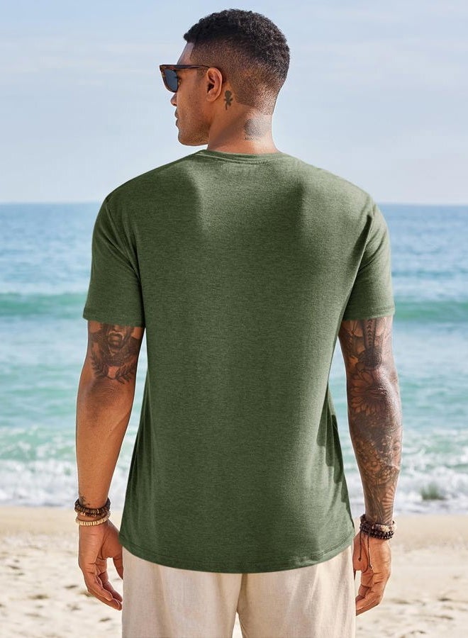 Runcati Mens Short Sleeve T-Shirts Graphic Crewneck Casual Printed Tee Summer Beach Hawaiian Vintage Shirts, Army Green, L - Image 3