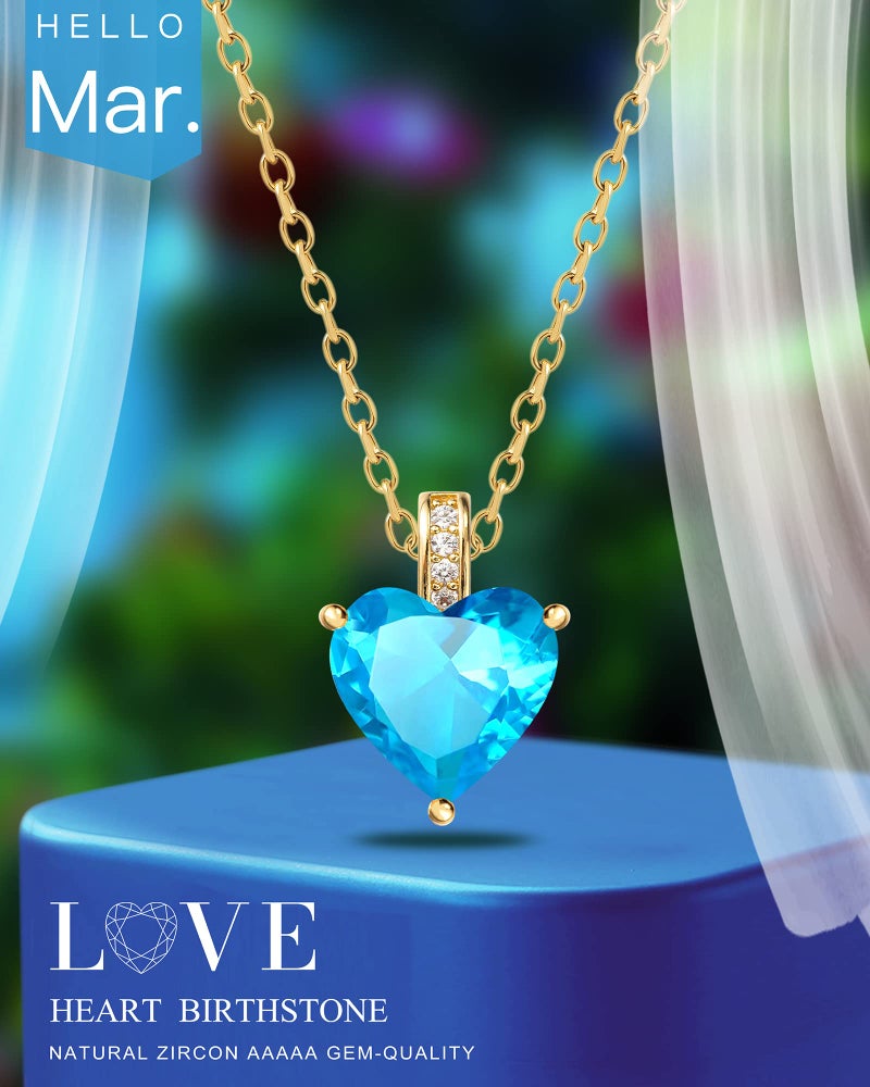 MIDDLUX Gold Heart Necklace, Charm Necklace, March Birthstone Jewelry, Aquamarine Necklace, Birthday Gifts for Women - Image 5