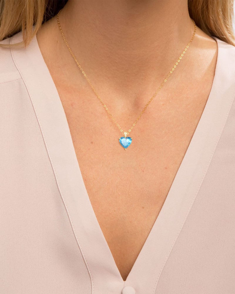 MIDDLUX Gold Heart Necklace, Charm Necklace, March Birthstone Jewelry, Aquamarine Necklace, Birthday Gifts for Women - Image 4