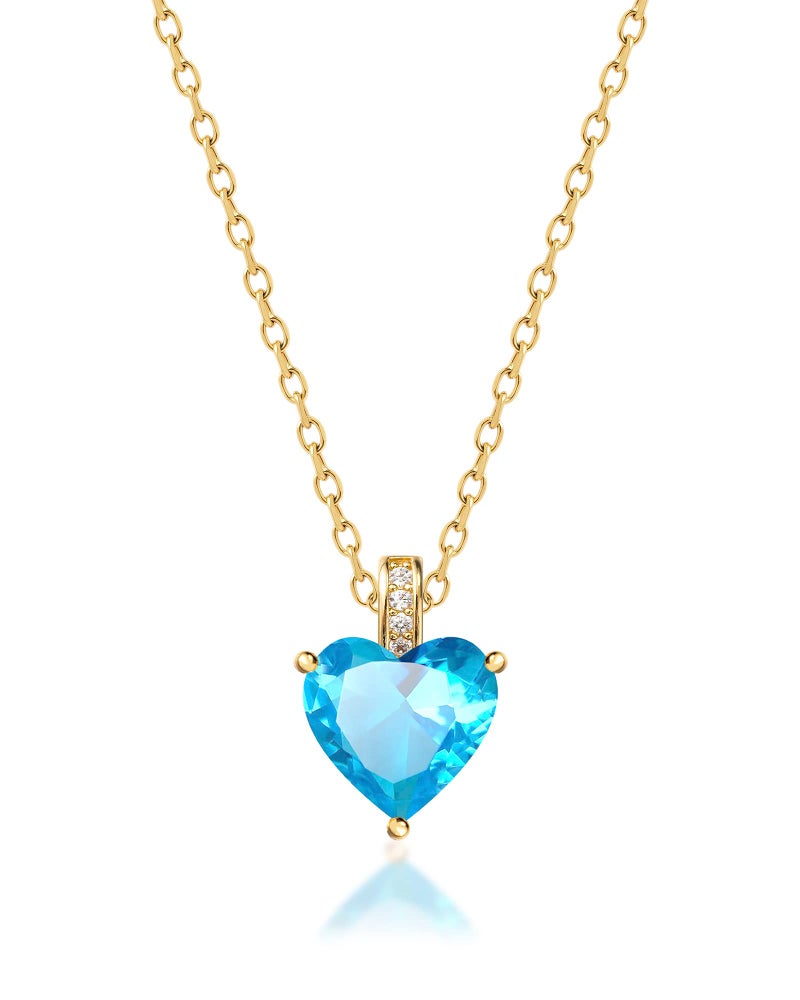 MIDDLUX Gold Heart Necklace, Charm Necklace, March Birthstone Jewelry, Aquamarine Necklace, Birthday Gifts for Women - Image 1