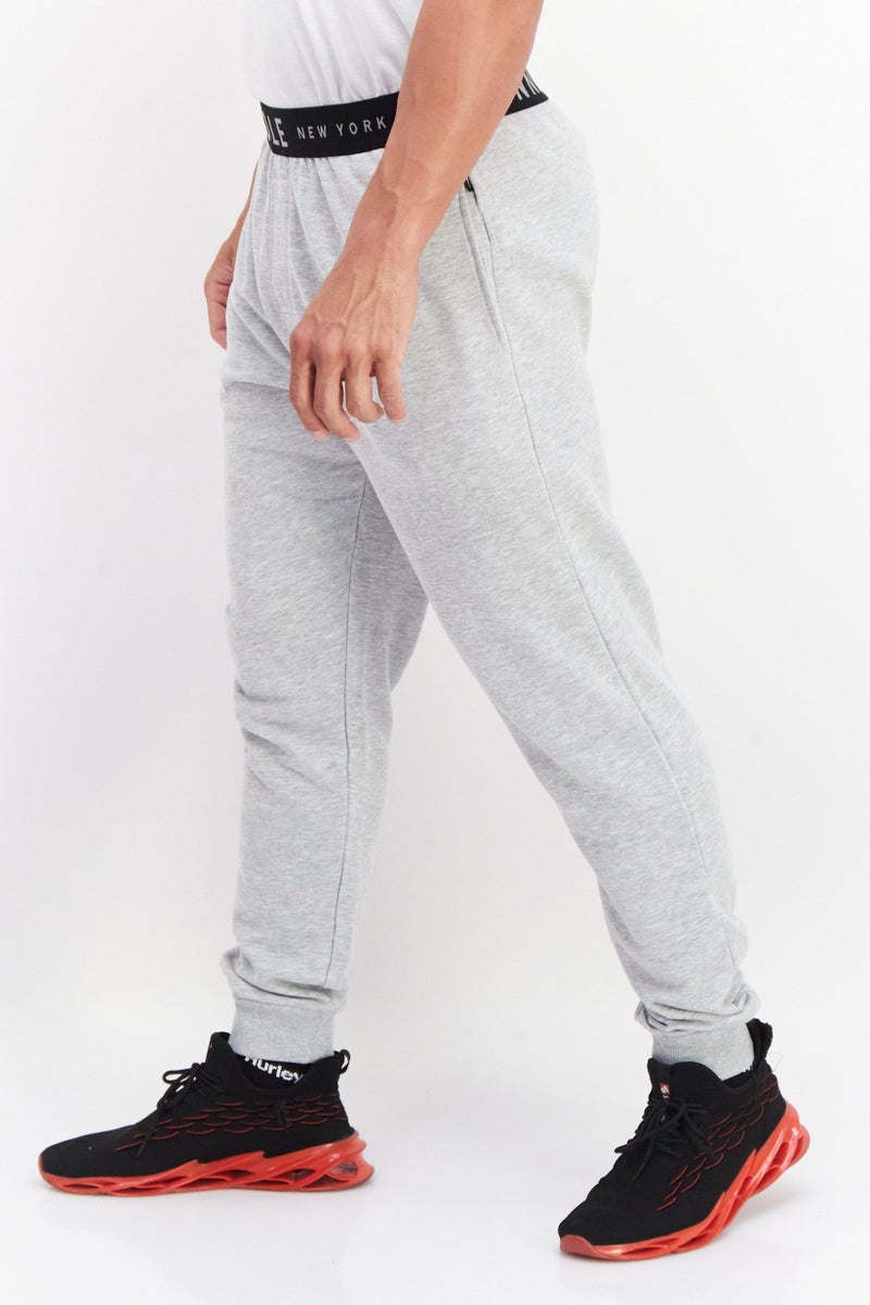Kenneth Cole Men Regular Fit Pull On Brand Logo Jogger Pants, Grey  - Image 2