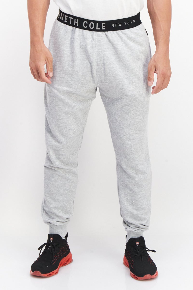 Kenneth Cole Men Regular Fit Pull On Brand Logo Jogger Pants, Grey  - Image 1