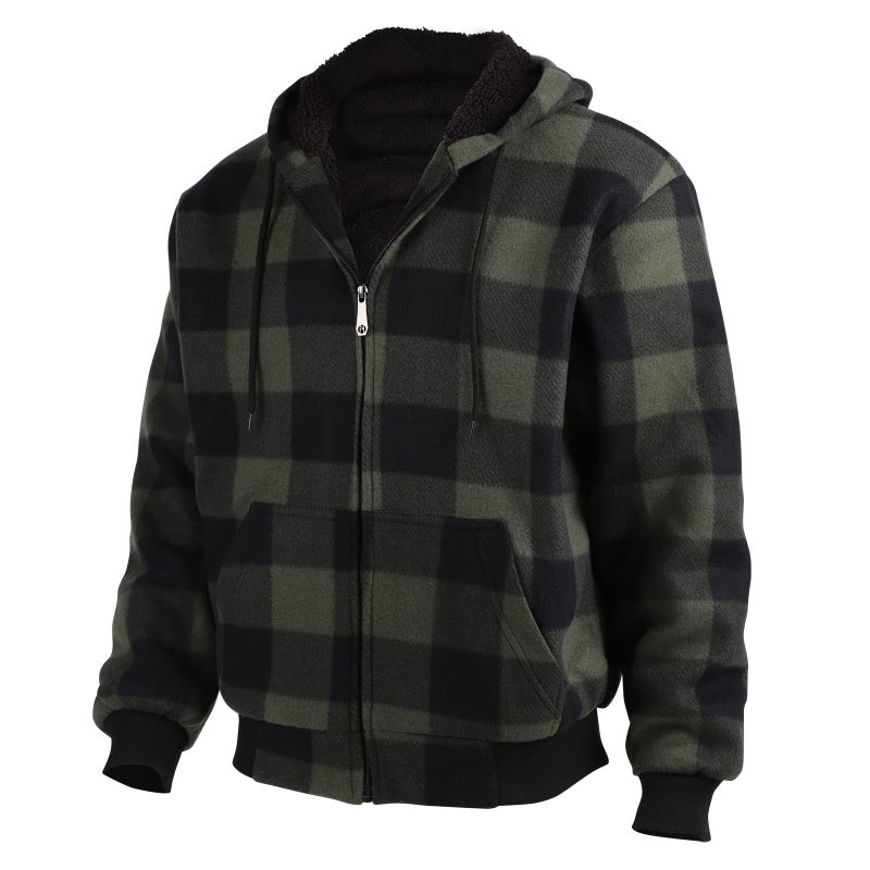 Facitisu Men's Plaid Fleece Jackets Warm Winter Workout Casual Flannel Lined Full Zip Hoodie Plus Size S-5XL - Image 3