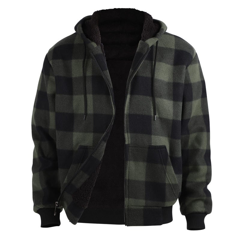 Facitisu Men's Plaid Fleece Jackets Warm Winter Workout Casual Flannel Lined Full Zip Hoodie Plus Size S-5XL - Image 1