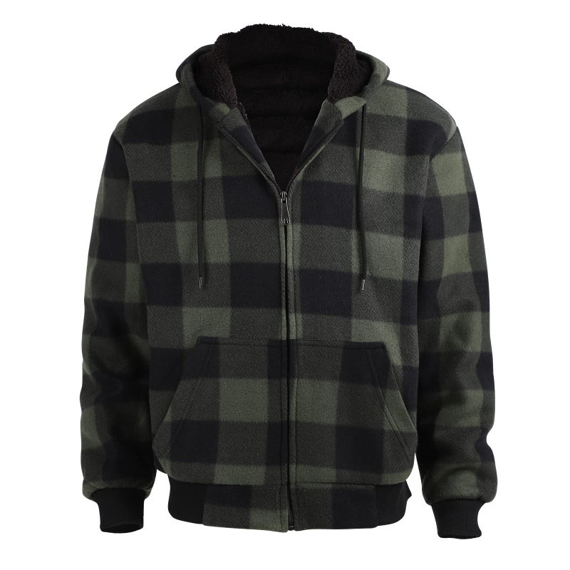 Facitisu Men's Plaid Fleece Jackets Warm Winter Workout Casual Flannel Lined Full Zip Hoodie Plus Size S-5XL - Image 2