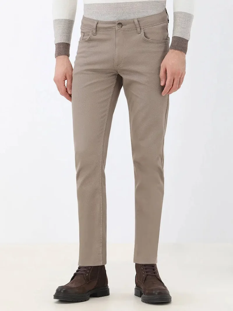 Kip Hazelnut Weaving Slim Fit Casual Cotton Blended Trousers