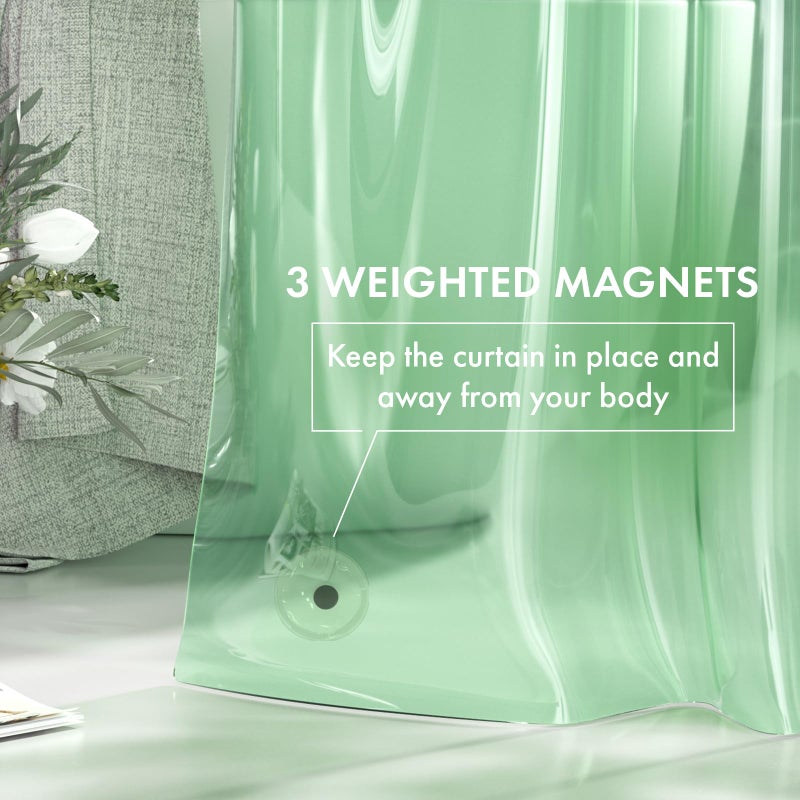 AmazerBath Shower Curtain Liner, 72x72 Transparent Mint Green Shower Liner, Lightweight Plastic Shower Curtain Liners, Waterproof Shower Liner for Bathroom with 3 Magnets and 12 Grommet Holes - Image 4