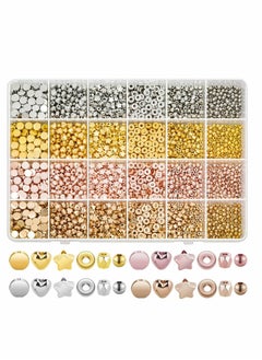 Excefore 2160 Pieces Gold Spacer Beads Set, Assorted Bracelet Beads Round Beads Star Beads Gold Beads for Bracelet Jewelry Making(Gold, Sliver, Rose Gold, KC Gold)  - Image 1