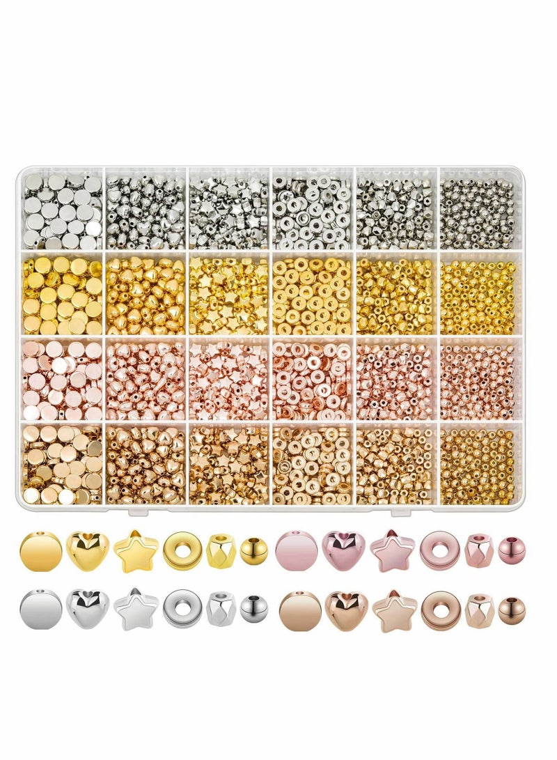 Excefore 2160 Pieces Gold Spacer Beads Set, Assorted Bracelet Beads Round Beads Star Beads Gold Beads for Bracelet Jewelry Making(Gold, Sliver, Rose Gold, KC Gold)  - Image 1