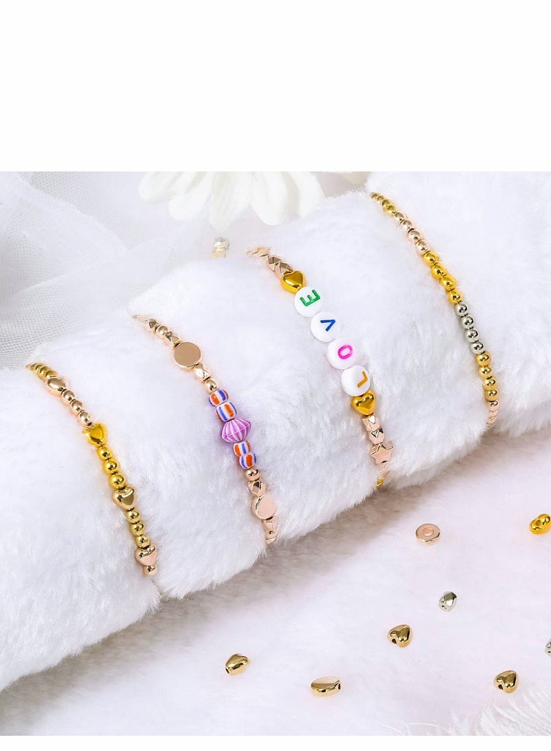 Excefore 2160 Pieces Gold Spacer Beads Set, Assorted Bracelet Beads Round Beads Star Beads Gold Beads for Bracelet Jewelry Making(Gold, Sliver, Rose Gold, KC Gold)  - Image 2