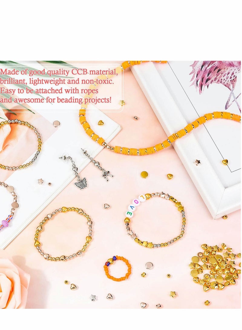 Excefore 2160 Pieces Gold Spacer Beads Set, Assorted Bracelet Beads Round Beads Star Beads Gold Beads for Bracelet Jewelry Making(Gold, Sliver, Rose Gold, KC Gold)  - Image 5