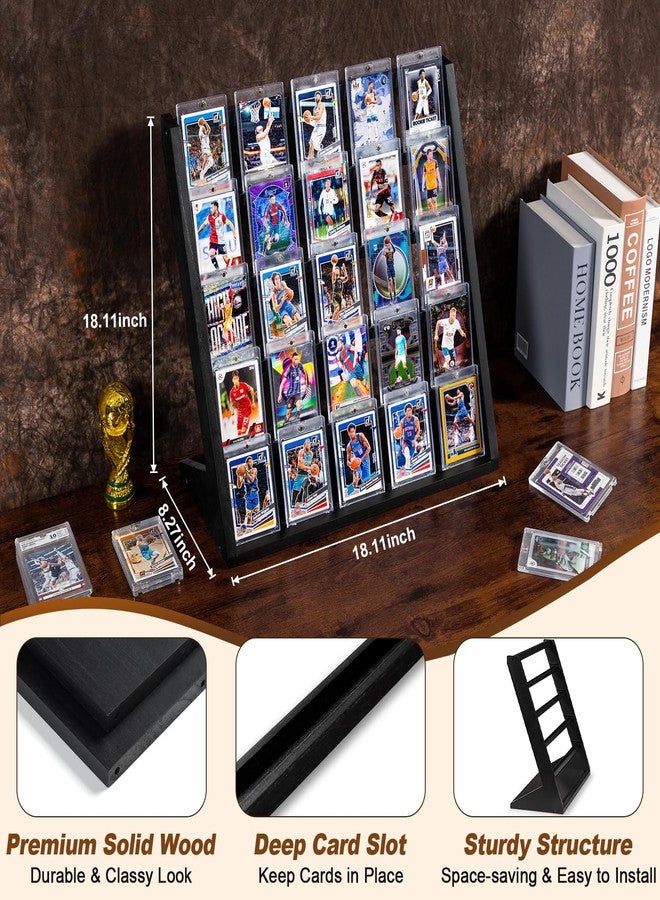 Emfogo Trading Card Display Stand, 5 Tier Sports Graded Card Display, Wooden Trading Card Display Stand for Soprts Card Collection & Show, Black - Image 4