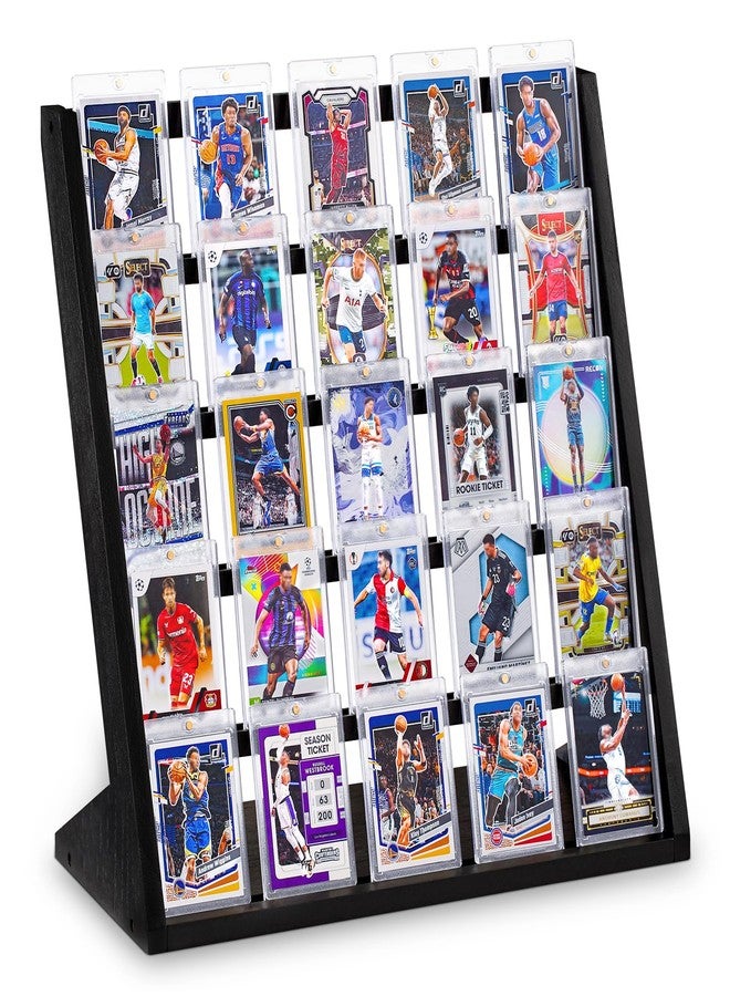 Emfogo Trading Card Display Stand, 5 Tier Sports Graded Card Display, Wooden Trading Card Display Stand for Soprts Card Collection & Show, Black - Image 1
