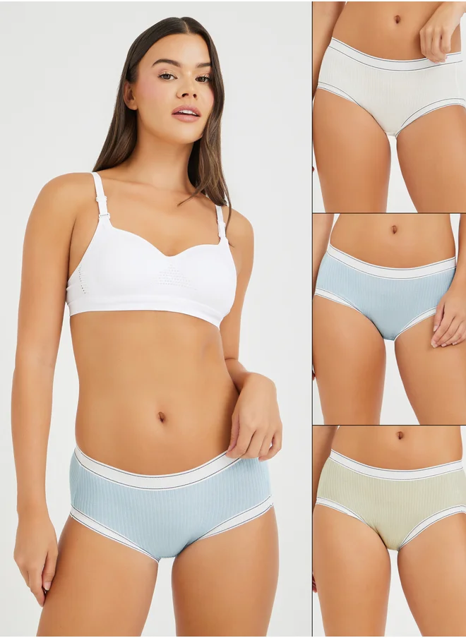 ستايلي Styli Pack of 3 - Ribbed Cotton Full Briefs with Contrast Elastic