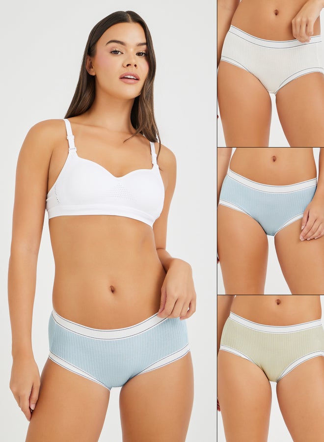 ستايلي ستيلا عبوة من 3 - سراويل داخلية قطنية مضلعة بخصر مطاطي متباين - Image 1