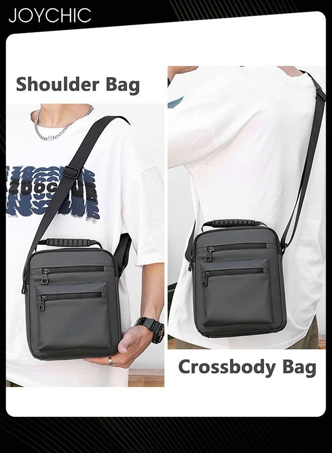 Joychic حقيبة كروس بودي مقاومة للتآكل بتصميم بسيط غير رسمي للرجال، حقيبة كتف متعددة الجيوب بسعة كبيرة مع أحزمة قابلة للتعديل للهاتف وجواز السفر باللون الرمادي - Image 3