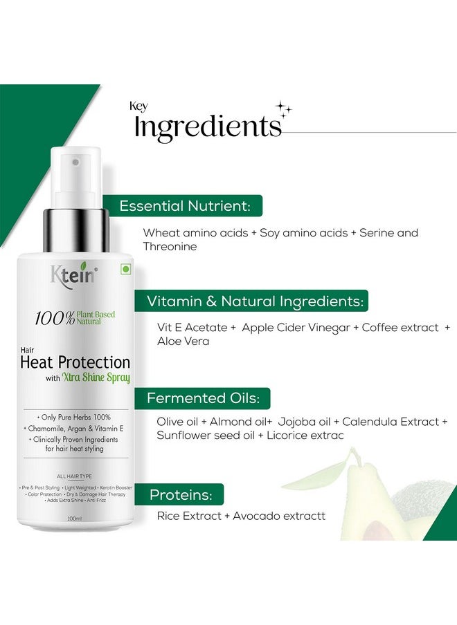 Ktein - 100% Plant Based Hair Heat Protection Spray with EXTRA SHINE, Chamomile, Argan and Vitamin E 100ml - Image 1