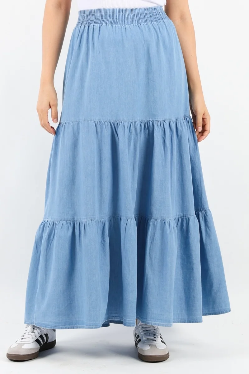 ريتنيس Women's Sporty Light Blue Long Soft Jean Skirt