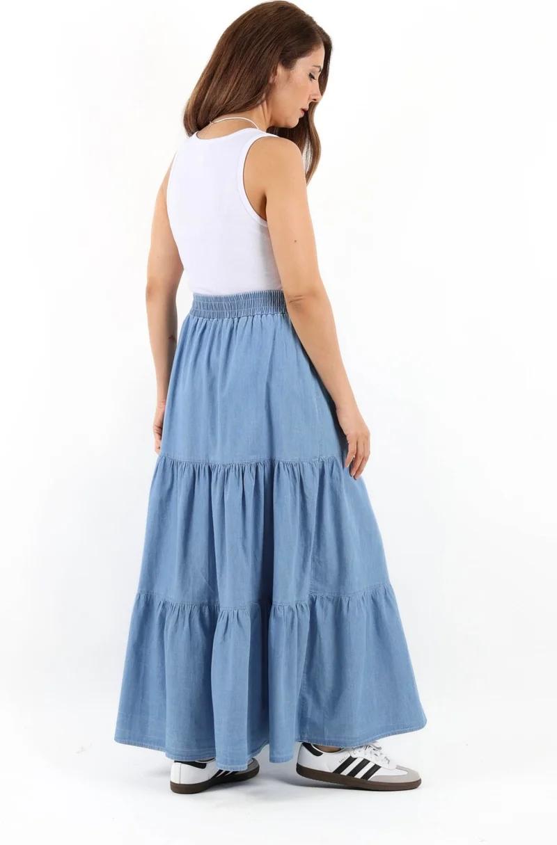 ريتنيس Women's Sporty Light Blue Long Soft Jean Skirt