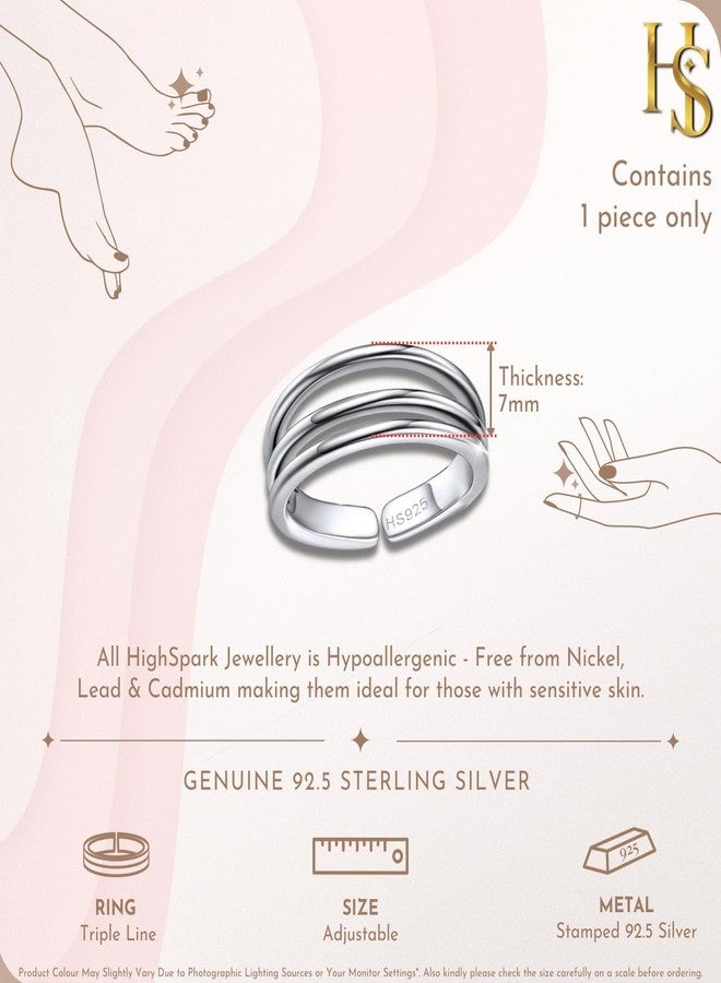 HighSpark Silver Toe Ring for Women | 92.5 Sterling Silver Hypoallergenic Adjustable Toe Rings | Minimal & Elegant Designs - Triple Line - Image 2