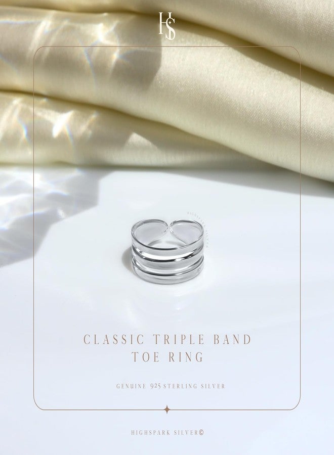 HighSpark Silver Toe Ring for Women | 92.5 Sterling Silver Hypoallergenic Adjustable Toe Rings | Minimal & Elegant Designs - Triple Line - Image 3