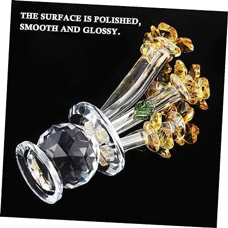 Grofly Miniature Souvenirs Decor Ornament Colourful Rose Flower Crystal Figure with VaseGlass Feng Shui Paper Weight Craft Home Wedding Decor Yellow - Image 2