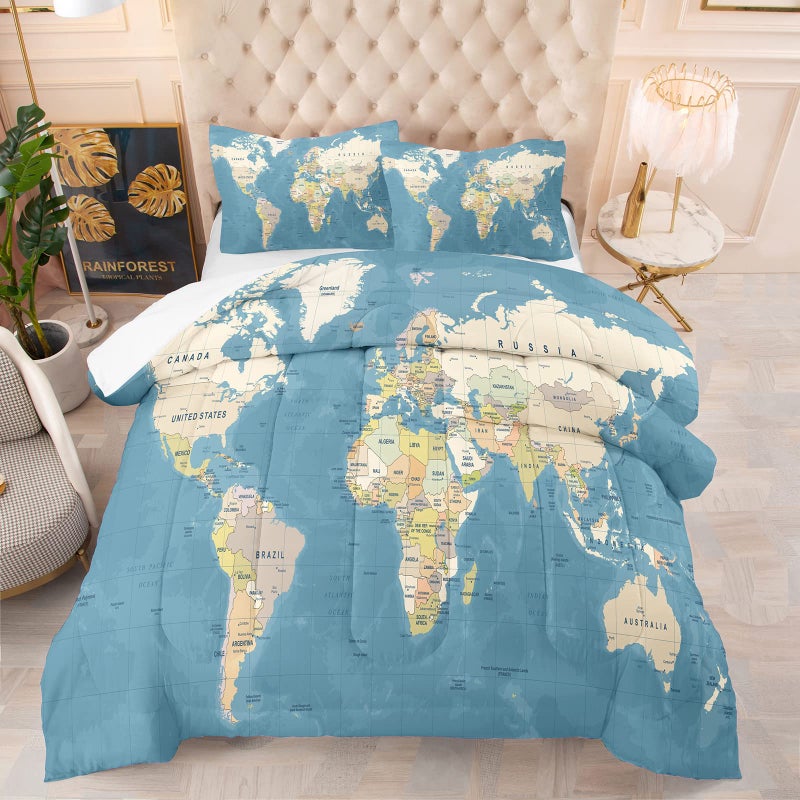 Tailor Shop Tailor Shop Multicolored World Map Comforter Set for Boys Girls Geography Blue Ocean Asia Europe Africa America Map World Map Bedding Set Twin Size 2 Pieces with 1 Comforter 1 Pillowcase 