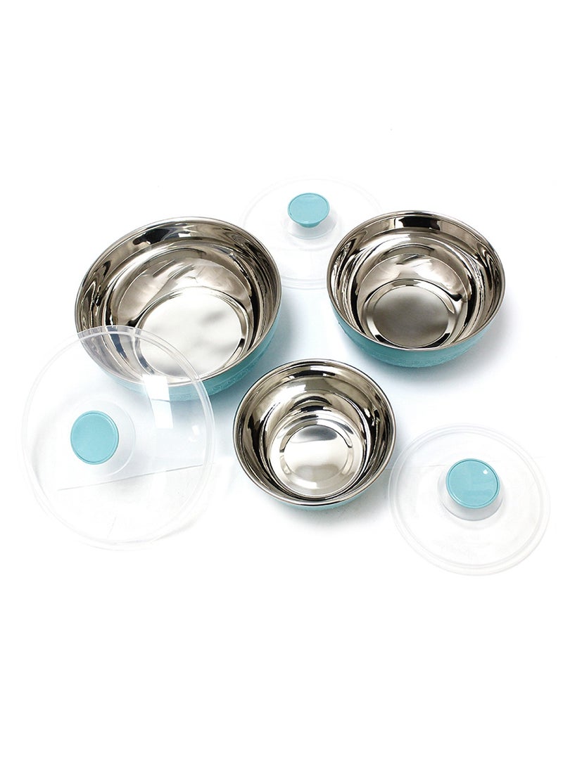 Adore 3pc Mixing Bowl Set Insulated Stainless Steel Inner Durable Plastic Outer with Lid & Knob 600ML,1200ML,1800ML - Aqua Blue - Image 5