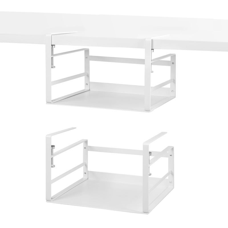 Nxconsu 2Pack Under Shelf Storage Basket Organizer Hanging Holder for Kitchen Cabinet Pantry Cupboard Desk Bookshelf Organization Space Saver Heavy Duty Slide-in Adjustable Mounting Clamp White Small - Image 1