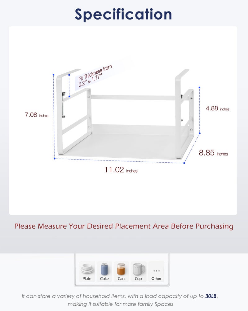 Nxconsu 2Pack Under Shelf Storage Basket Organizer Hanging Holder for Kitchen Cabinet Pantry Cupboard Desk Bookshelf Organization Space Saver Heavy Duty Slide-in Adjustable Mounting Clamp White Small - Image 2