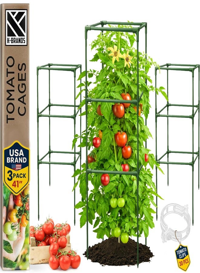 K-Brands Tomato Cage Square - Large Trellis Stakes and Plant Support Structures for Vegetables and Climbing Plants - Tall Tomato Cages for Garden, Pots, Raised Garden Bed Outdoor Supplies (3 Pack - Up to 41") - Image 1