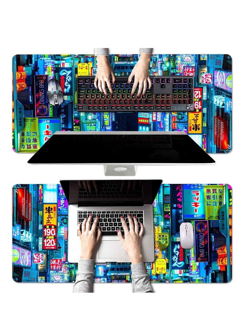 Generic - Tokyo Night Street Gaming Mouse Pad for Keyboard & Mouse (80 X 30 cm ) - Desk Mat Mousepad L Extended Size - Anti Slip Rubber Base - Stitched Edges - Waterproof - Speed Edition | Black - Image 1