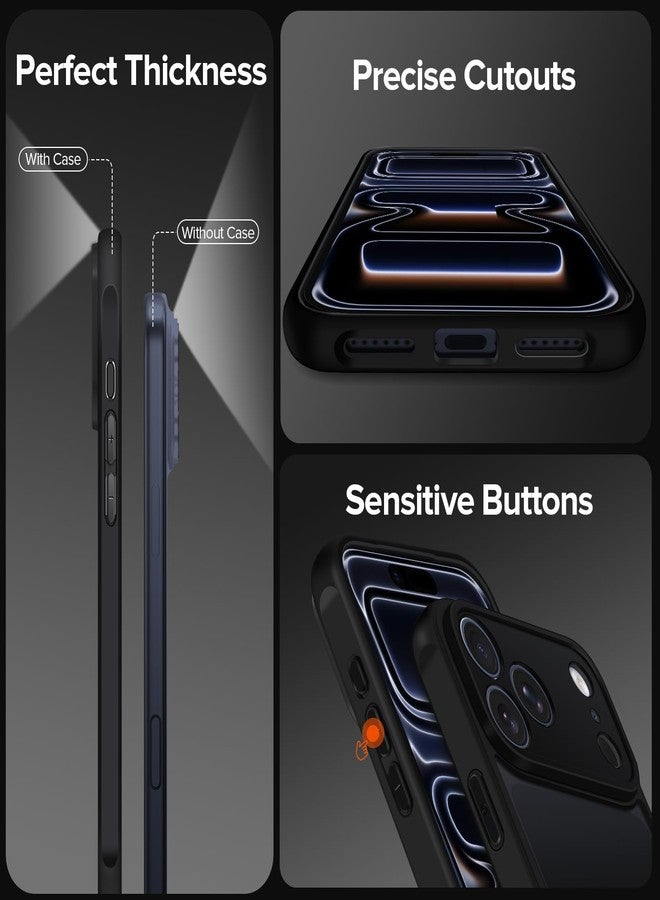 إيفولير جراب إيفولر الشفاف متوافق مع آيفون 17 برو ماكس 6.9 بوصة، جراب واحد + واقيان للشاشة من الزجاج المقوى، غطاء هاتف نحيف مقاوم للصدمات والخدوش، مقاوم للاصفرار، بتصميم عسكري - أسود - Image 5