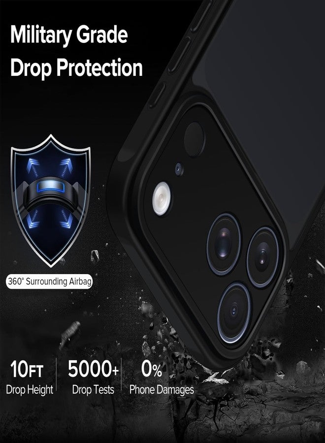 إيفولير جراب إيفولر الشفاف متوافق مع آيفون 17 برو ماكس 6.9 بوصة، جراب واحد + واقيان للشاشة من الزجاج المقوى، غطاء هاتف نحيف مقاوم للصدمات والخدوش، مقاوم للاصفرار، بتصميم عسكري - أسود - Image 2