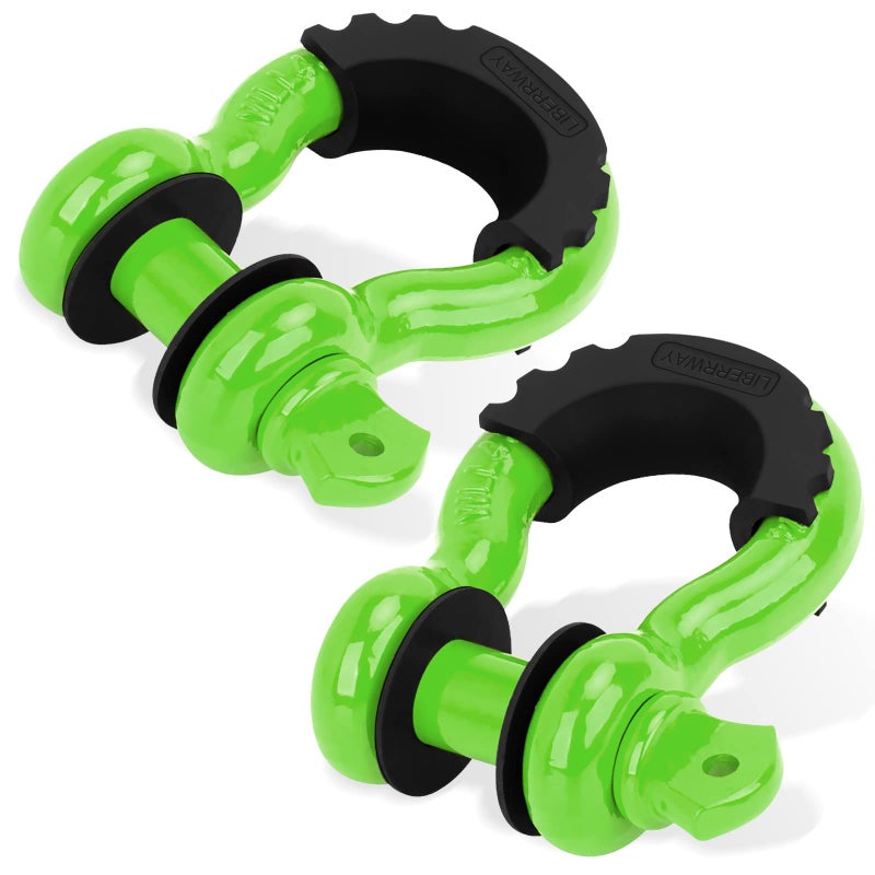 LIBERRWAY Shackles 34 2 PACK LIBERRWAY D ring Shackle Rugged Unbreakable 285 Ton 57000 Lbs Maximum Break Strength with 78 Pin Bow Screw Heavy Duty D Ring for Vehicle Recovery Green