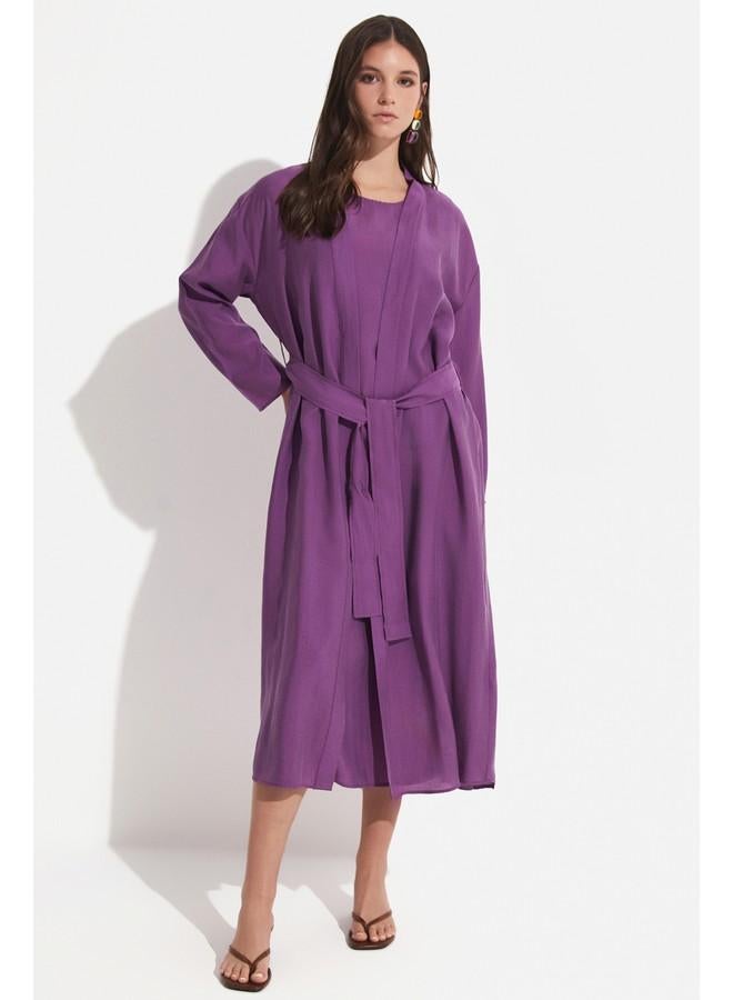 JUNE Exclusive Modal Blend Kimono Dress Set Damson - Image 2