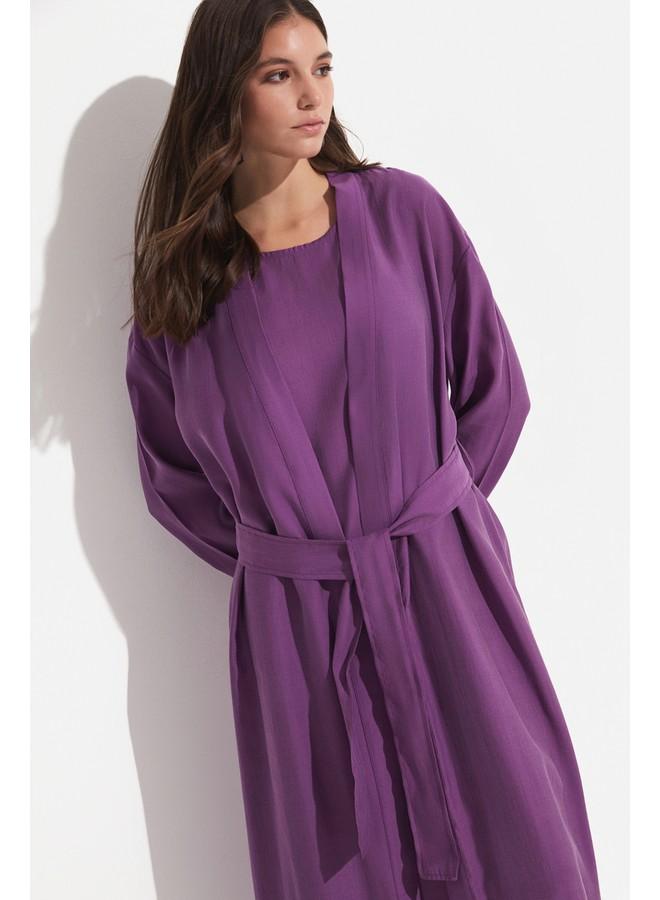 JUNE Exclusive Modal Blend Kimono Dress Set Damson - Image 3