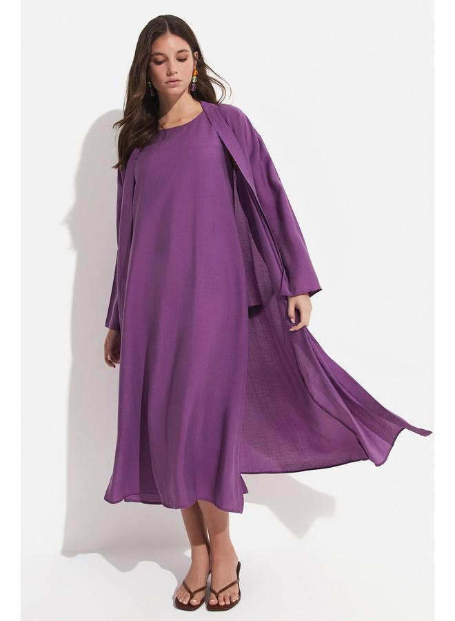 JUNE Exclusive Modal Blend Kimono Dress Set Damson - Image 1