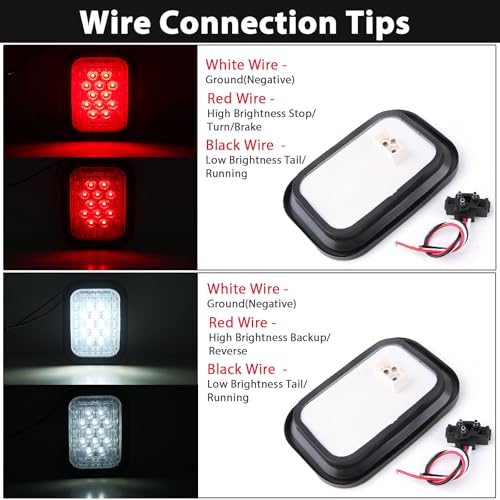 Konrali 6Pcs 5x3 Led Tail Lights, 4 Red + 2 White 3x5 Rectangle Led Lights 12 LED Stop/Turn/Tail Backup/Reverse Tow Truck Semi Trailer CM Flatbed Hitch Mounted RV Bus Grommet 3 Wire Pigtails Kit 12V - Image 4
